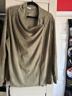 Kori Olive Suede-Style Asymmetric Zip Jacket